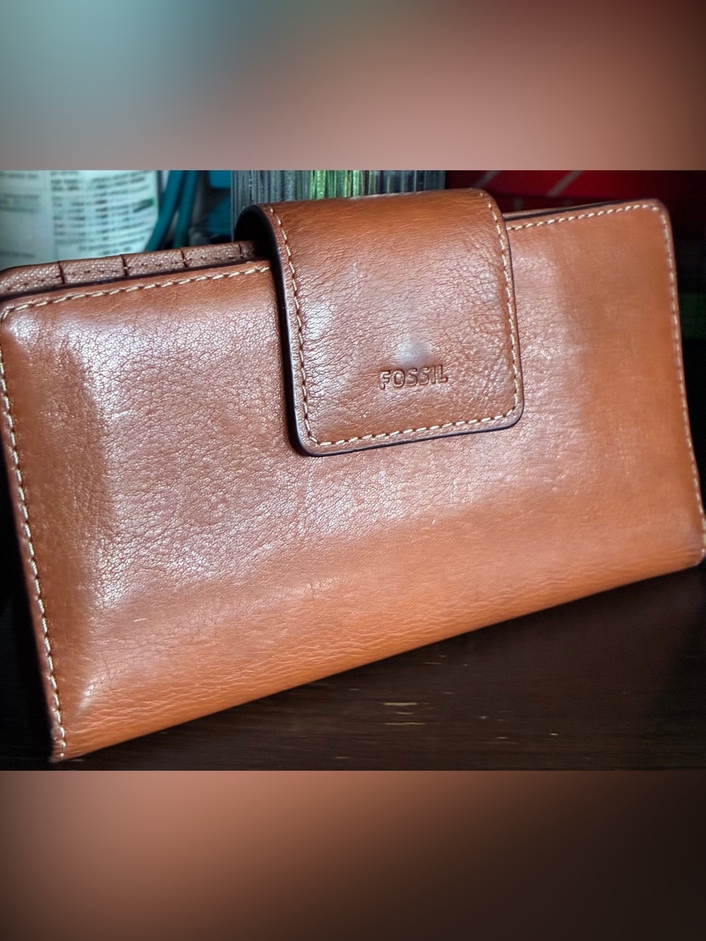 Fossil Cognac Leather Snap-Closure Wallet
